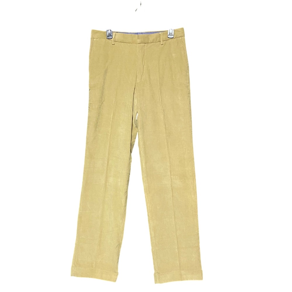 Lands End Mens Traditional Fit Tan Corduroy Pants 33x32 Straight Cuffed Leg